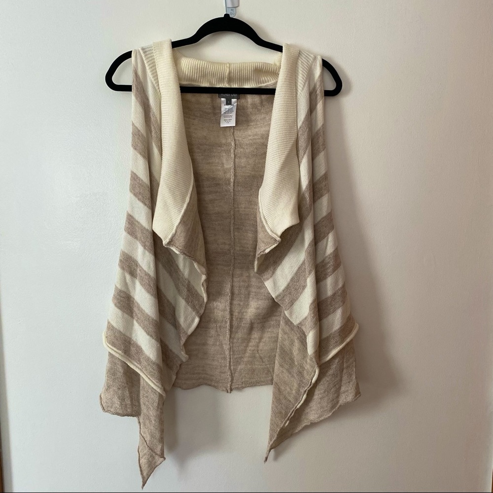 Ronen Chen Tan & Cream Stripe Lagenlook Waterfall Sleeveless Cardigan